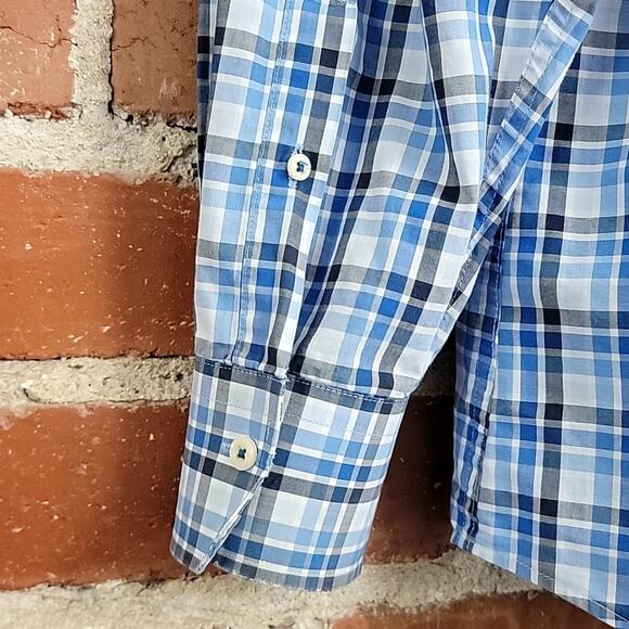 Peter Millar Hidden Button-Down Long-Sleeve Blue Plaid Dress Shirt XL - Picture 8 of 15